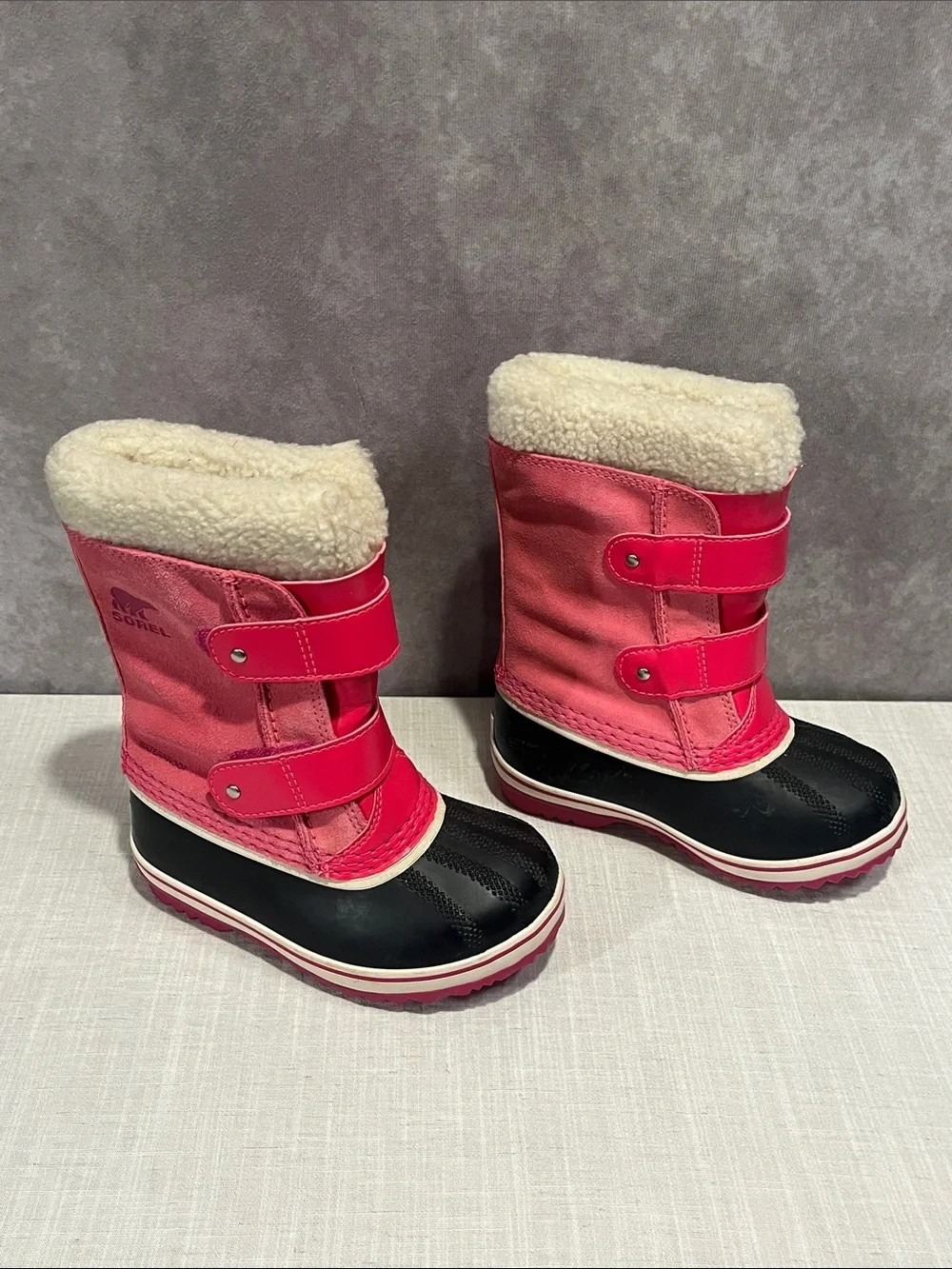 Sorel 1964 Pac Strap Boot Pink Kids Winter Boots with Faux Fur size 10